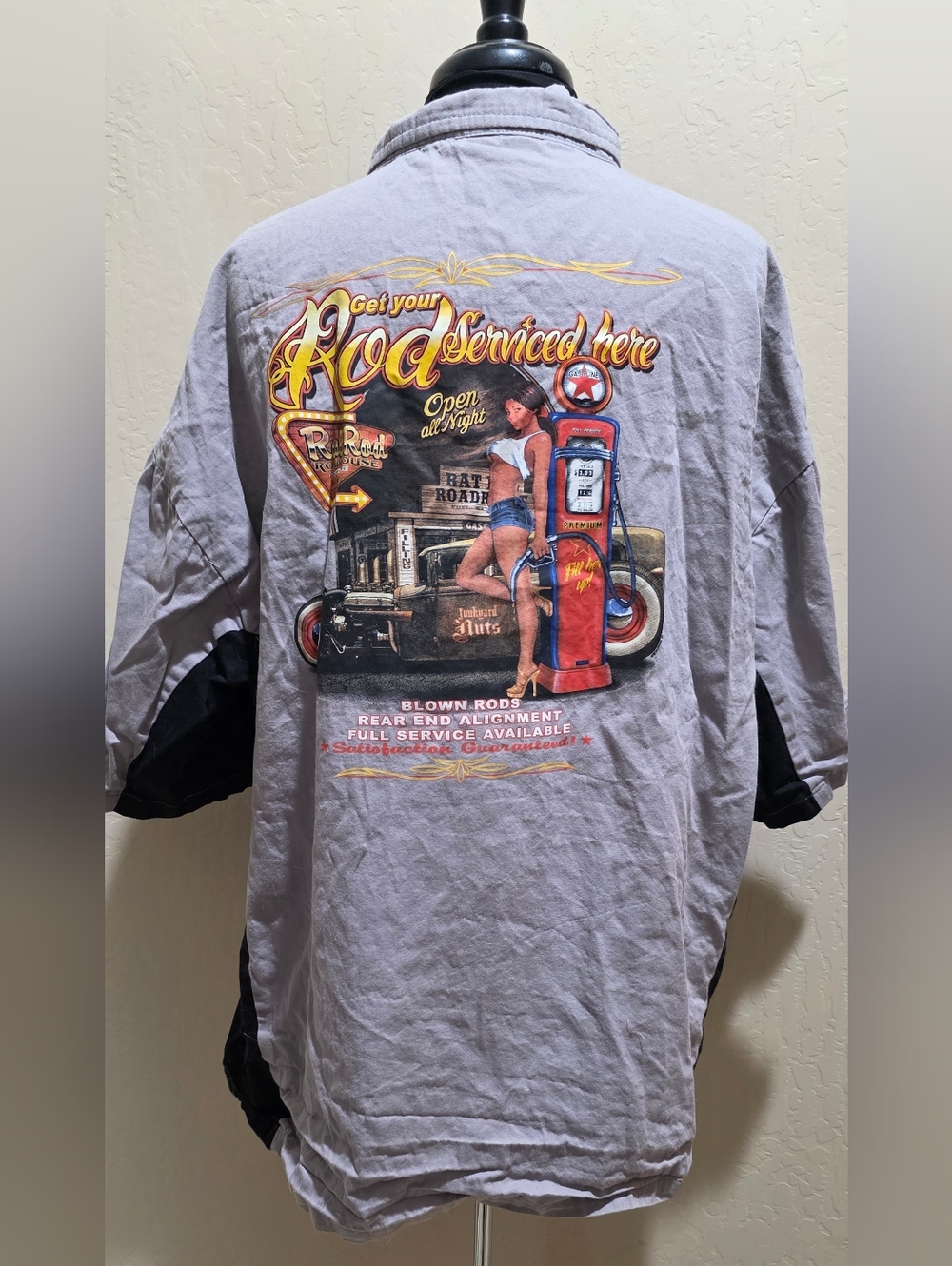 Biker Apparel Company 3XL Button Down Retro Print Gas Rat Rod 100% Cotton
